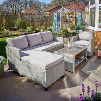 Home Source Industries Trapani 4 Piece Garden Patio Furniture Set Corner Sofa Table Chair in Grey