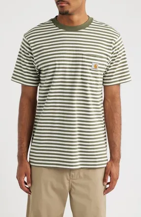 Carhartt Work in Progress Ezra Stripe Pocket T-Shirt in Ezra Stripe/leaf/wax at Nordstrom, Size Large
