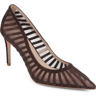 L'agence Lenox Mesh Pump in Chocolate Suede at Nordstrom, Size 5.5