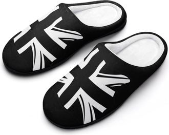 Generic Vintage Black Union Jack British Flag Womens Slippers Warm House Slippers Indoor House Shoes with Anti-Skid Rubber Sole