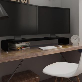 Berkfield Home TV Stand/Monitor Riser Glass Black 120x30x13 cm | Size: 120 x 30 x 13 cm