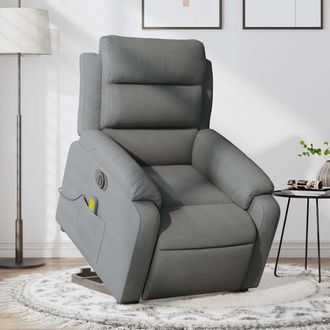 vidaXL Vidaxl - Poltrona Alzapersona Massaggi Elettrica Grigio Scuro Tessuto