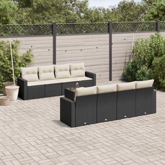 vidaXL Set De Sof&aacute;s De Jard&iacute;n 8 Piezas Y Cojines Rat&aacute;n Sint&eacute;tico Negro Vidaxl
