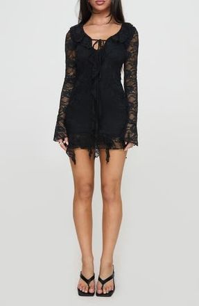 Princess Polly Braun Embroidered Lace Long Sleeve Minidress in Black at Nordstrom Rack, Size 12