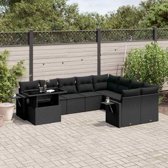 vidaXL Vidaxl - Set De Sof&aacute;s De Jard&iacute;n 10 Pzas Cojines Rat&aacute;n Sint&eacute;tico Negro