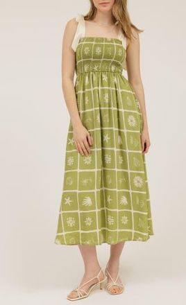 August Sky Shoulder Tie Midi Dress in Olive at Nordstrom Rack, Size Medium