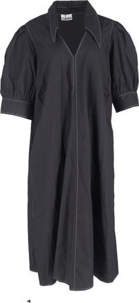 Ganni Ganni V-Neck Puff-Sleeved Poplin Maxi Dress in Black Cotton