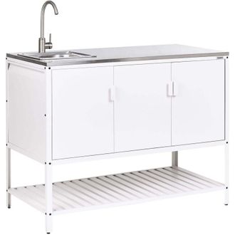 Beliani Mobile da cucina da esterno in acciaio con 3 ante e piano in acciaio inox bianco Maenza