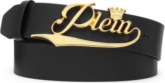 Philipp Plein Leather Belt King Plein Men in Black/lightgold at Nordstrom, Size 110