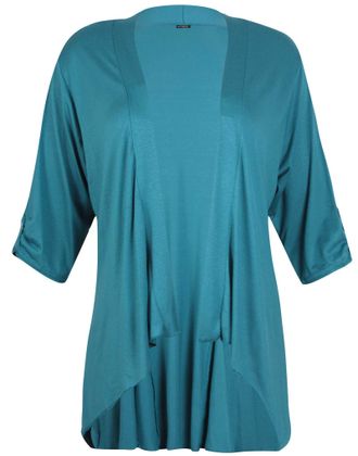 Purple Hanger Womens Plus Size Turn Up Sleeve Ladies Stretch Collared Button Open Cardigan Top Teal 26 (4)