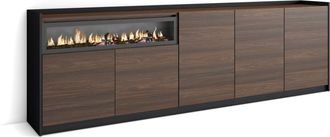 Skraut Home Skraut Home - Aparadores Para Sal&oacute;n, 260x37x80cm, 5 Puertas, Chimenea El&eacute;ctrica, Roble Oscuro Y Negro