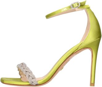 Stuart Weitzman Nudistcurve 100 Highshine Sandal - Dames - Sandalen met hakken - Groen - 36 EU - Leer - Schoenen