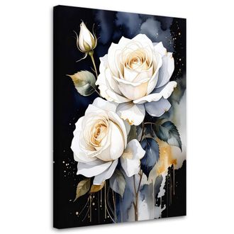 Feeby Cuadro En Lienzo Rosas Blancas Sobre Fondo Negro 70x100