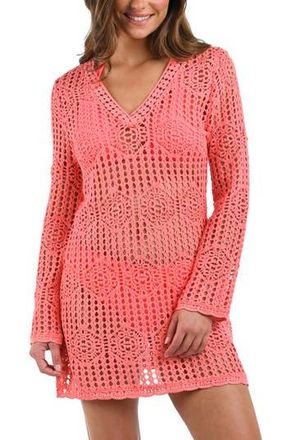 La Blanca Waverly Long Sleeve Cotton Cover-Up Dress in Coral Reef at Nordstrom Rack, Size X-Small