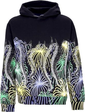 Octopus Zwarte Fireworks Hoodie met Tentakels - Heren - Hoodies - Veelkleurig - S - Katoen - Hoodies & sweatvesten