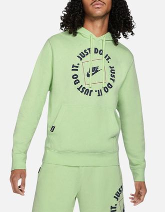 Nike Mens NIKE Mens Fleece Hoodie JDI Pullover Long Sleeve Winter Hooded Sweatshirts Green - Size: 38