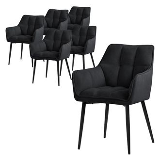 ML Design Ml-design - Set 6x Silla De Comedor Con Respaldo Y Reposabrazos Asiento Acolchado Negro Tapizado De Tejido De Rizo Con Patas De Metal Sill&oacute;n De Dise&ntilde;o