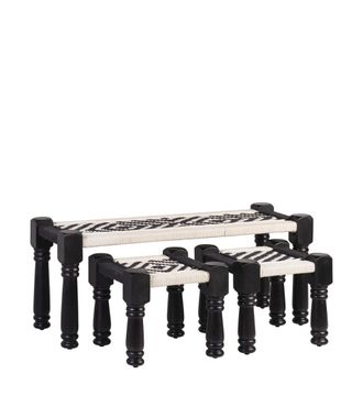 Moycor Set de banco y 2 taburete de madera y cuerda bicolor