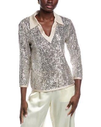 Carla Ruiz Sequin Johnny Collar Sweater