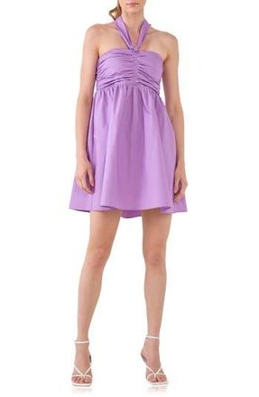 endless rose Ruched Halter Cotton Babydoll Minidress in Grape at Nordstrom Rack, Size Medium
