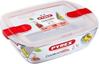 Pyrex Cajas De Conservaci&oacute;n Rectangulares - Pyrex - Cook & Heat - Lote De 3 - 1,1 L - Tapas Para Microondas