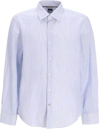 BOSS striped linen shirt - men - Cotton/Eco Linen - 43 - Blue