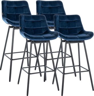 Clp Juego De 4 Taburetes De Bar Weston Giratorios Azul Terciopelo