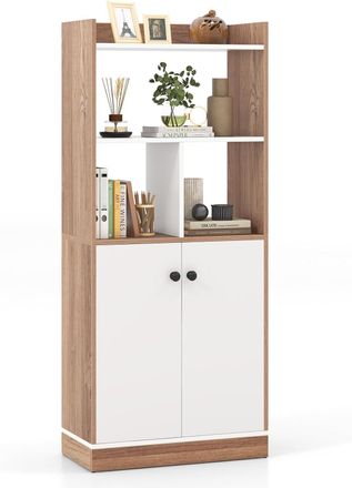 Costway Costway - Estanter&iacute;a Para Libros, Librer&iacute;a Con Gabinete De 2 Puertas, Estanter&iacute;a Alto De 3 Niveles, Almac&eacute;n Cocina Para Sala De Estar, Dormitorio, Est