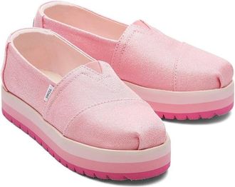 Toms Alp Platform 10019784 Kids Carnation Pink Glimmer Loafer Shoes JOBB982