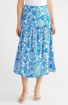 Caslon Cotton Gauze Tiered Midi Skirt in Ivory Cloud - Blue Ginny Flr at Nordstrom Rack, Size X-Small