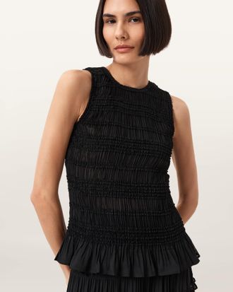 AllSaints Polyester Marion Shirred Sleeveless Top, Size: UK 14/US 10