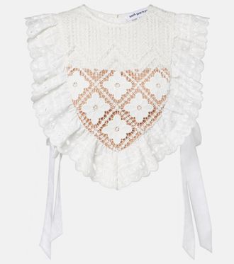 Self Portrait Crochet ruffled crop top