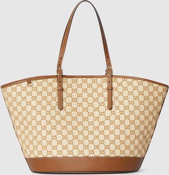 Gucci Woven Large Tote Bag, Yellow, GG Canvas