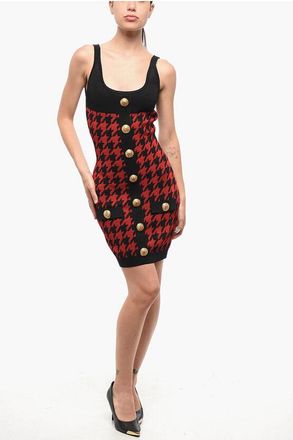 Balmain Houndstooth Motif Two-Tone Mini Dress size 40