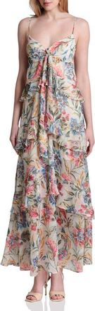 Avec Les Filles Tie Front Ruffle Maxi Dress in Antoinette Damask at Nordstrom, Size 10