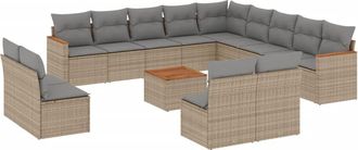 vidaXL Set Sof&aacute;s De Jard&iacute;n 14 Pzas Con Cojines Rat&aacute;n Sint&eacute;tico Beige Vidaxl