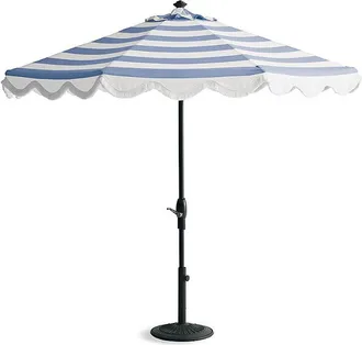 Frontgate 9 Round Designer Umbrella - Resort Stripe Air Blue, Weathered Teak - Frontgate Resort Collection