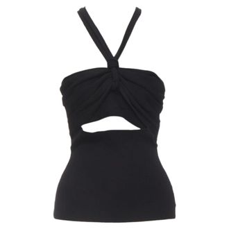 Nanushka twist V strap cut out under bust knitted woven stretch top