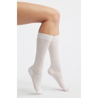 High Heel Jungle Everythings Fine Semisheer Cotton Blend Rib Knee High Socks in White at Nordstrom