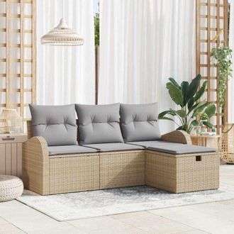 vidaXL Conjunto De Sof&aacute; De Jard&iacute;n Con Coj&iacute;n 4 Pcs Beige Y Gris Claro Vidaxl
