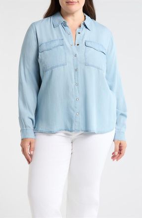 Liverpool L.A. Chambray Snap-Up Shirt in Malibu Light at Nordstrom, Size 1 X