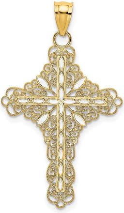 Diamond2Deal 14k Yellow Gold White Enamel Filigree Cross Charm Pendant