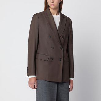 Max Mara Leather brown double-breasted wool jacket