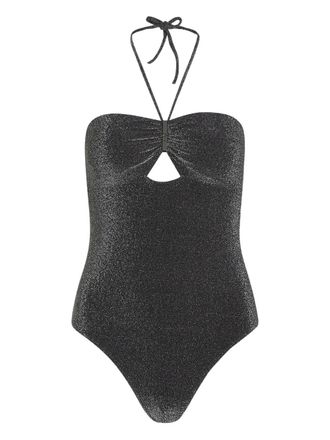 Karl Lagerfeld logo-plaque swimsuit - women - Elastane/Metallic Fibre/Polyamide - S - Black