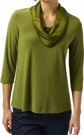 Joseph Ribkoff Cowl Neck 3/4 Sleeve Fitted Top In Artichoke