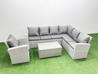 Fimous Garden Outdoor Rattan Furniture Set 7 Seater Rattan Garden Sofa Sets in Light Grey