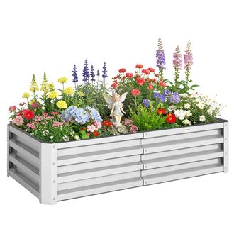 OUTSUNNY Macetas Elevadas Para Jard&iacute;n, Jardineras Galvanizadas Para Exteriores, Para Hierbas Y Verduras, Para Patio, Jard&iacute;n, Balc&oacute;n, Color Plata