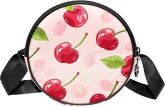 Generic Circle Crossbody Bag for Women, Cherry Small Sling Bag Daypack with Zipper Adjustable Shoulder Straps Casual Ladies Girls Round Purse