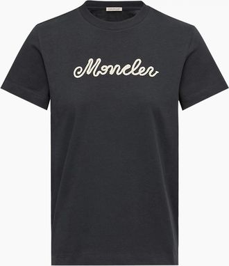 Moncler Womens Womens Signature Embroidered T-Shirt Navy - Size: 10/8