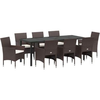 vidaXL Conjunto De Comedor De Jard&iacute;n 9 Pcs Marr&oacute;n Rat&aacute;n Sint&eacute;tico Vidaxl
